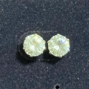 Sterling Silver 925 Round Stud Earrings, 1 ct Each, Four-Prong Setting, Push-Back Backs