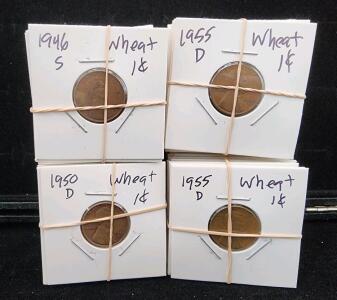 (100) Minted 40s-50s Wheat Penny Coins