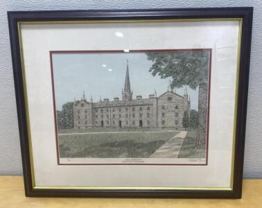 Michael Barry Signed Lithograph Old Kenyon Kenyon College 96/250, Framed, Official Edition - 24x20