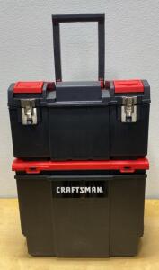 Craftsman 22-in Rolling Stackable Tool Box Combo, Telescopic Handle, Large Wheels, Black/Red