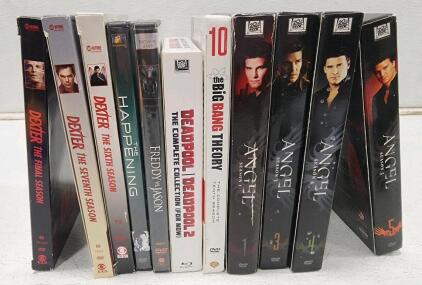 (17) Assorted DVD Movies And Series Includes Dexter, Angel, And Deadpool DVDs