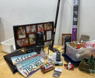Mixed Lot: Oster Can Opener ( works ), Power Bank , 3 AZ License Plates, Holiday Decor, Home Goods