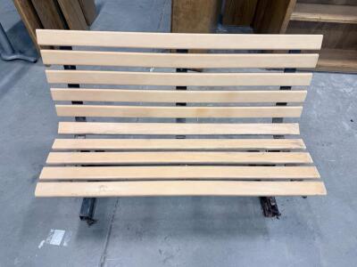 Wood Slat and Steel Frame Bench, 48" Wide, Severe Rust Damage, Classic Slat Design