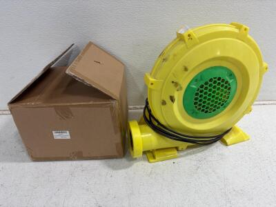 Inflatable Blower 1.0-1.5 HP, 115V, Yellow/Green, Basket ball hoop ball storage rack.