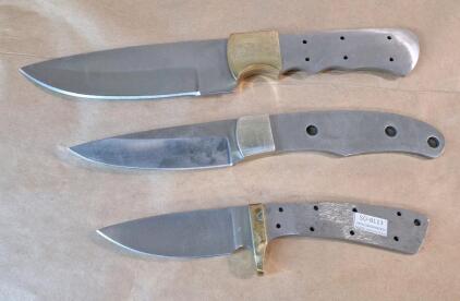 (1) Full Tang 4.5" Drop Point Knife Blank, (1) Full Tang 3.5" Drop Point Knife Blank & (1) Full Tang 3" Drop Point Knife Blank