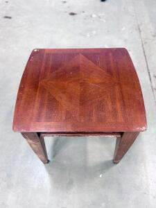 Square Wood Side Table, Parquet Diamond Top, Reddish Brown, Tapered Legs, No Storage, 20"x20"x22"