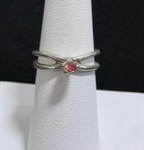 Sterling Silver Split Shank Solitaire Ring with Red Stone, STERLING Stamped, 6-Prong Setting