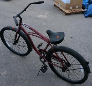 Huffy Cranbrook 26" Cruiser Bike, Single Speed, Steel Frame, Burgundy, Fenders, Kickstand