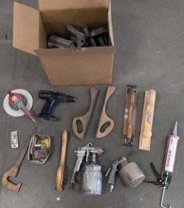 Mixed Automotive Body Repair Tools Lot: Body Files, Spray Gun, Drill, Sander, BETASEAL U-418