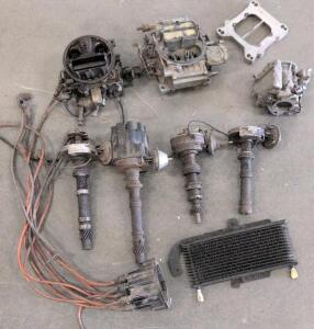 Holley 1840 4-Barrel Carburetor, 4 Distributors, Ignition Wires, Oil Cooler &ndash; Classic V8 Parts Lot