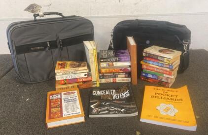 Samsonite Laptop Bag with 24-Books - Dean Koontz Mixed Lot, Concealed Carry & Billiards Manuals