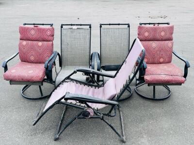 Set Of (4) Mesh Swivel Patio Chairs & Mac Sports Recliner &ndash; Metal Frame, All-Weather Outdoor Seating