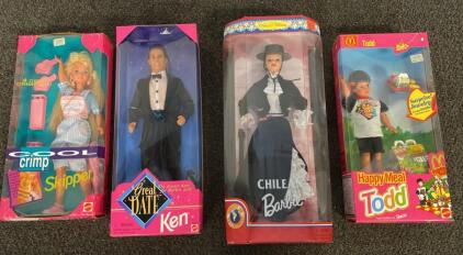 Barbie Collector Lot: Cool Crimp Skipper, Great Date Ken, Chilean Barbie, Happy Meal Todd NRFB