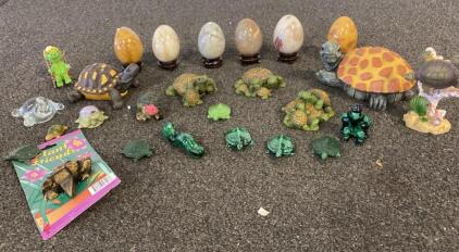 Lot of 22 Turtle & Tortoise Figurines &ndash; Mixed Materials, Large Variety, Stone Eggs, Plant Friends