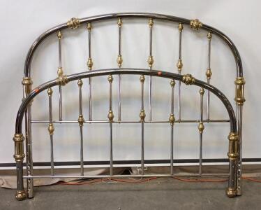 Victorian Style Brass & Chrome Metal Queen Bed Frame Set, Arched Headboard & Footboard
