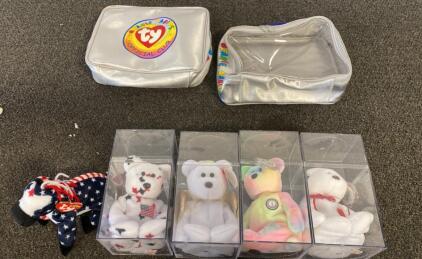 TY Beanie Babies Lot: Spangle, Halo, Peace, Valentino Bears + Cases & Club Bags
