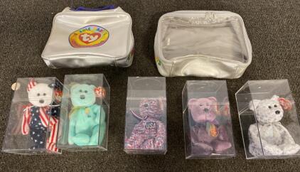 Ty Beanie Babies Lot: Spangle USA, Clubby Bears, Millennium, Carrying Cases, Display Boxes and More