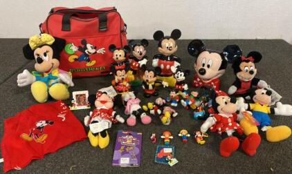 Mixed Lot - 26pc Disney Mickey & Minnie Mouse Plush, Figures, Brunswick Bag, Accessories, Tags