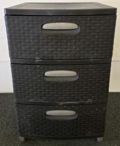 Sterilite 3-Drawer Weave Tower Plastic Organizer Cabinet,20" x 32" x 19", Black with Casters