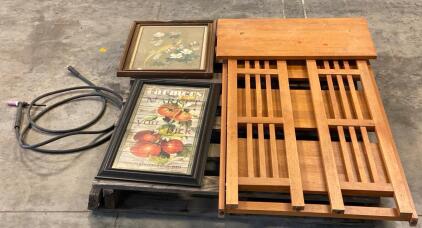 4-Shelf Wooden Bookcase, Two Framed Art Prints, TIG Welding Torch Cable &ndash; Mixed Lot