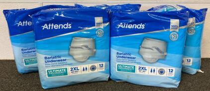 Attends Bariatric Underwear 2XL, Ultimate Absorbency, 68&ndash;80" Waist, 5 12 Packs, Latex-Free, Unisex