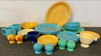 Large Mixed Fiesta Dinnerware Set by Homer Laughlin &ndash; 32+ Pieces, Turquoise, Yellow & More