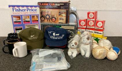 Vintage Fisher-Price Monitor, Wilson & Voit Baseballs, Branded Caps, Collectibles Lot