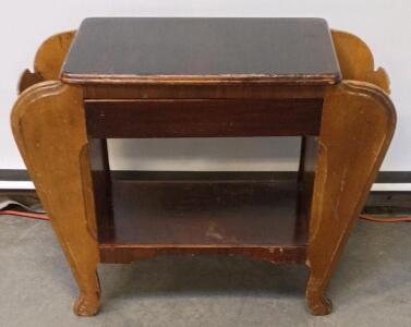 Vintage Art Deco Wooden Magazine End Table with Drawer, Shelves, and Side Pockets, c.1930s-40s 25" Tall 30" Wide