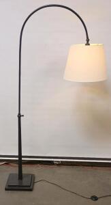 Black Metal Arc Floor Lamp with White Shade, Foot Switch, Adjustable Arm, 78" Tall