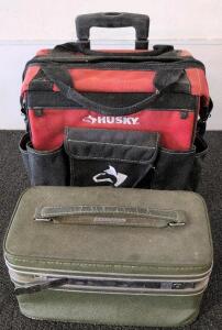 Husky 18" Rolling Tool Tote w/Telescoping Handle + Vintage Samsonite Silhouette Train Case, Green