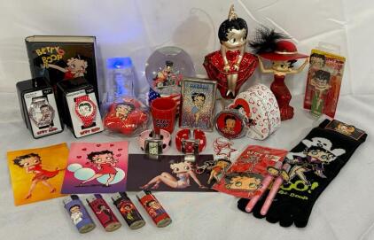 Large Betty Boop Collectibles Lot &ndash; Watches, Figurines, PEZ, Ornaments, Snow Globe, Lighters, Keychains & More