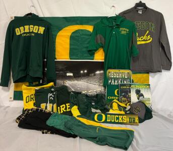Collection Of Oregon Ducks Merch &mdash; Tops & Bottoms (Medium - Large), Flag, Poster, Books, Hats & More