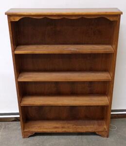 Medium Brown Wooden Bookcase, 4 Fixed Shelves, Decorative Trim, 36" W x 52" H x 11" D