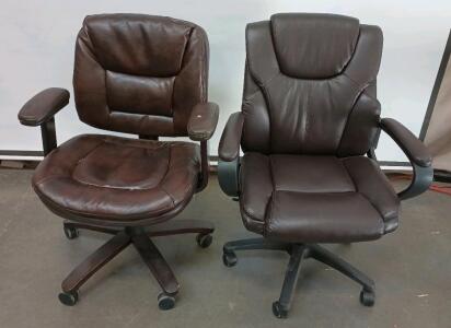(2) Dark Brown Leather Office Chairs