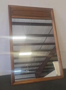 Rectangular Wall Mirror with Medium Brown Wood Frame, 29"x43", Decorative Upper Panel