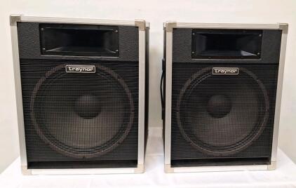 (1) Paired Set Of Vintage Traynor CS-105h 15" Two-Way 100W Speakers, Each Enclosure Is 18-1/2"L x 14-3/4"W x 24"T