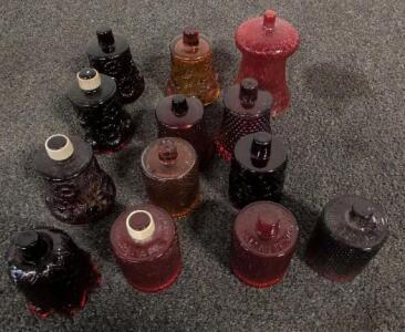 Lot of 12 Ruby Red Pressed Glass Miniature/Fairy Lamp Shades &ndash; Assorted Patterns