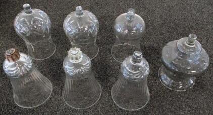 7 Assorted Vintage Clear Glass Lamp Shades &ndash; Bell & Globe Styles, Standard 3" Fitter