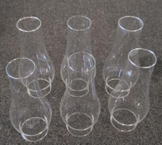 Set of 6 Clear Glass Hurricane Lamp Chimney Shades, 8 in Height, 2.25 in Fitter, Replacement Parts