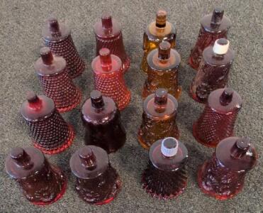 Avon Ruby Red and Amber Glass Perfume Bell Decanters - Lot of 15, Hobnail/Diamond/Floral Patterns
