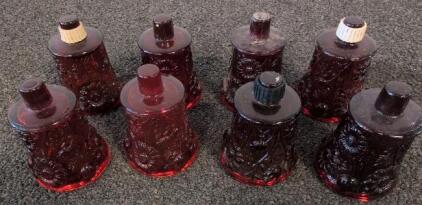 Avon 1876 Cape Cod Ruby Red Glass Insulators, Daisy & Button Pattern, Set of 8, 3.5" Tall