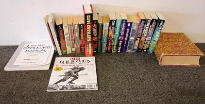 Lot of 21 Books: Clive Cussler, Tony Hillerman, ARRL 8th Ed Manual, WWII Heroes, Sci-Fi Mags