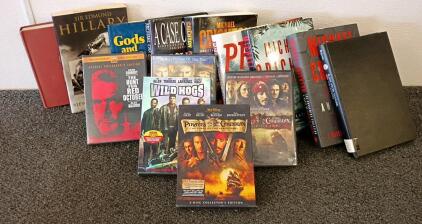 Michael Crichton Book Collection, Pirates of the Caribbean & Classic Movie DVDs, Hillary Memoir Lot