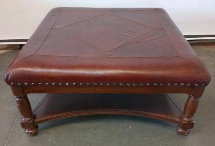 Square Leather Cocktail Ottoman Coffee Table 40" Square 29" Tall