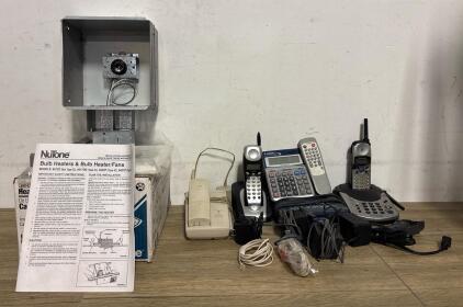 Mixed Lot: Panasonic & VTech Cordless Phones, Linksys Modem, Canon Calculator, NuTone Housing