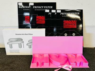 Bulk Privacy Filter Lot: 5 Packs (10 Total) 22.1&rdquo; & 20&rdquo; 16:9 Monitor/Laptop 30&deg; Viewing Angle, (1) Arm Rest Pillow and Empty Mothers Day Decorative Box