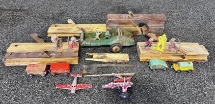 Antique Wood Planes, 1930s-50s Toy Trucks & Cars, Indian & Cowboy Soldiers, Tin Airplane, Cannon