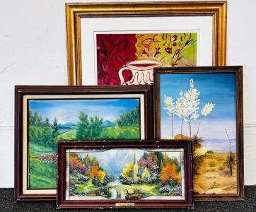 Framed Art Lot: Joyce Lieberman Signed Print, Mildred Gardner & Original Landscapes, Kinkade COA (23.5"x 11"- 29"x35")