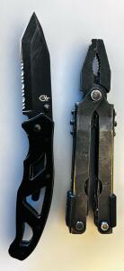 Gerber Paraframe Tanto Folding Knife 3" Blade (Black, Serrated) & Gerber MP600 Multi-Tool USA