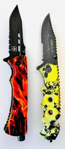 Flame & Zombie Killer Folding Knives, 8&rdquo;-8.5&rdquo; Spring Assisted, Tanto & Clip Point, Glass Breaker